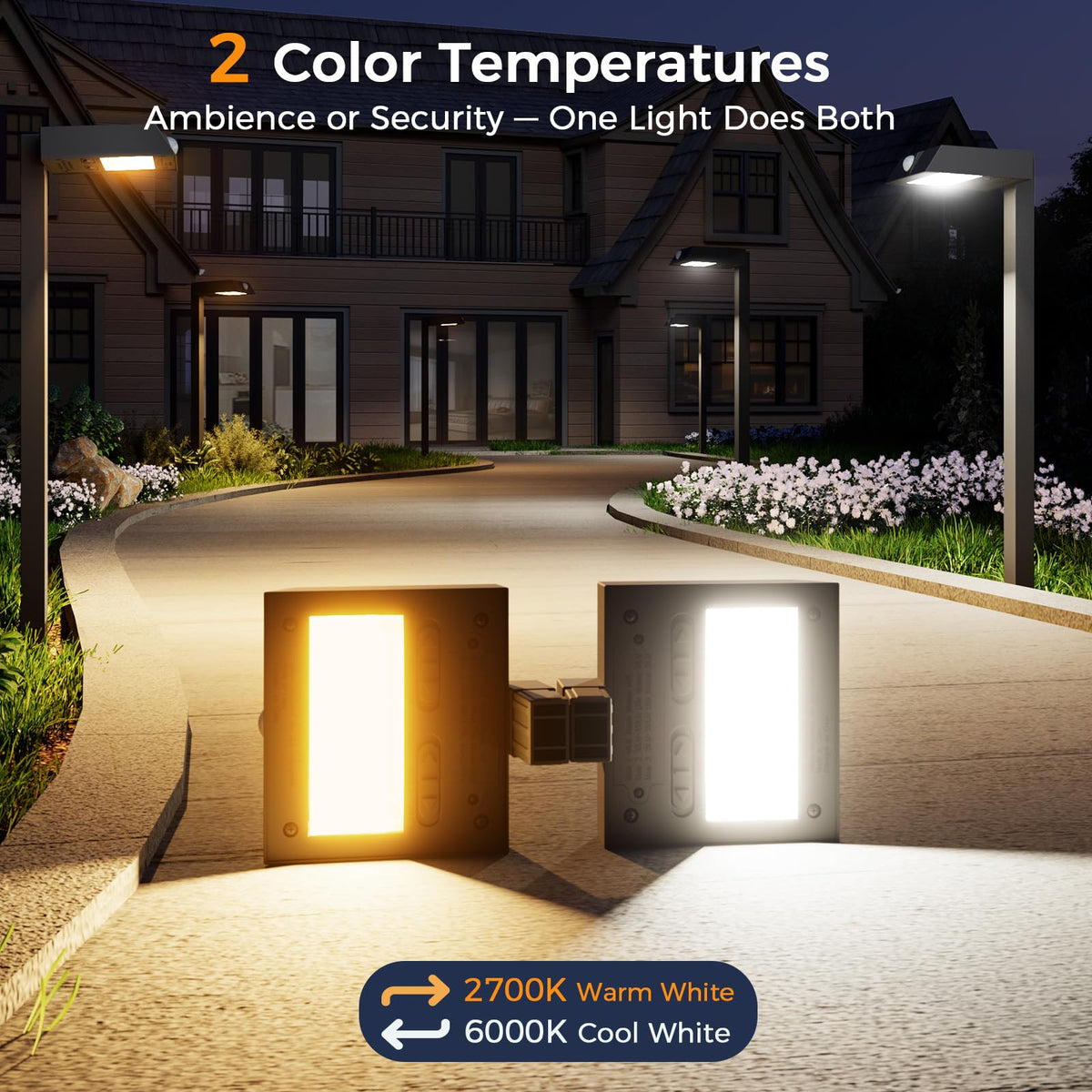 XMCOSY+ aluminum outdoor lights showcase warm and cool color options for ambiance and visibility.