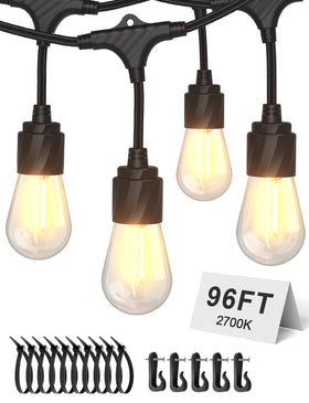 XMCOSY+ 96ft outdoor string lights create a warm, inviting patio ambience.