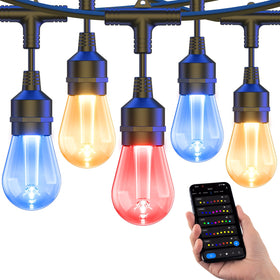 XMCOSY+ 49ft outdoor string lights along patio for warm ambient glow.