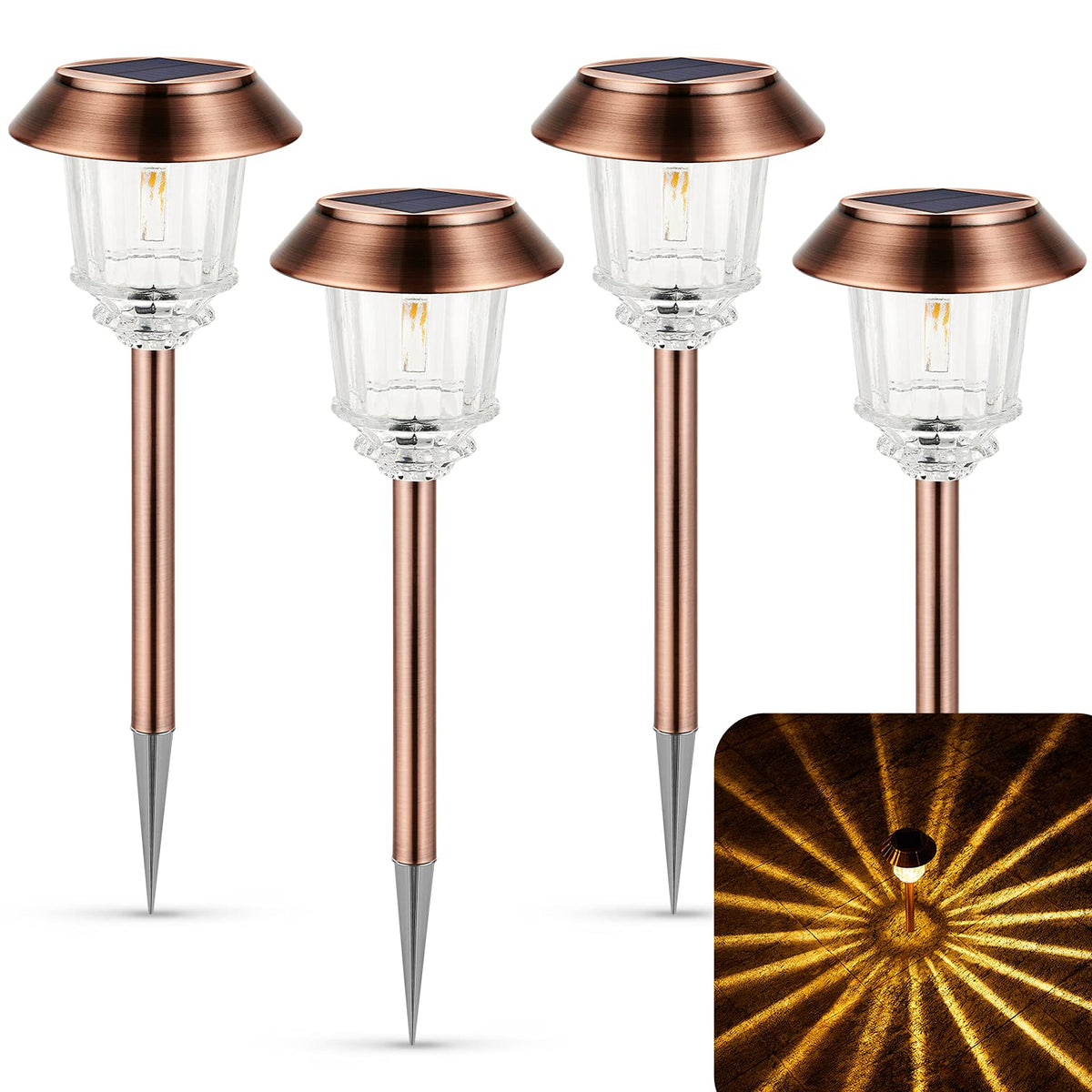 XMCOSY+ solar lights with diamond glass front view offer warm pathway illumination.