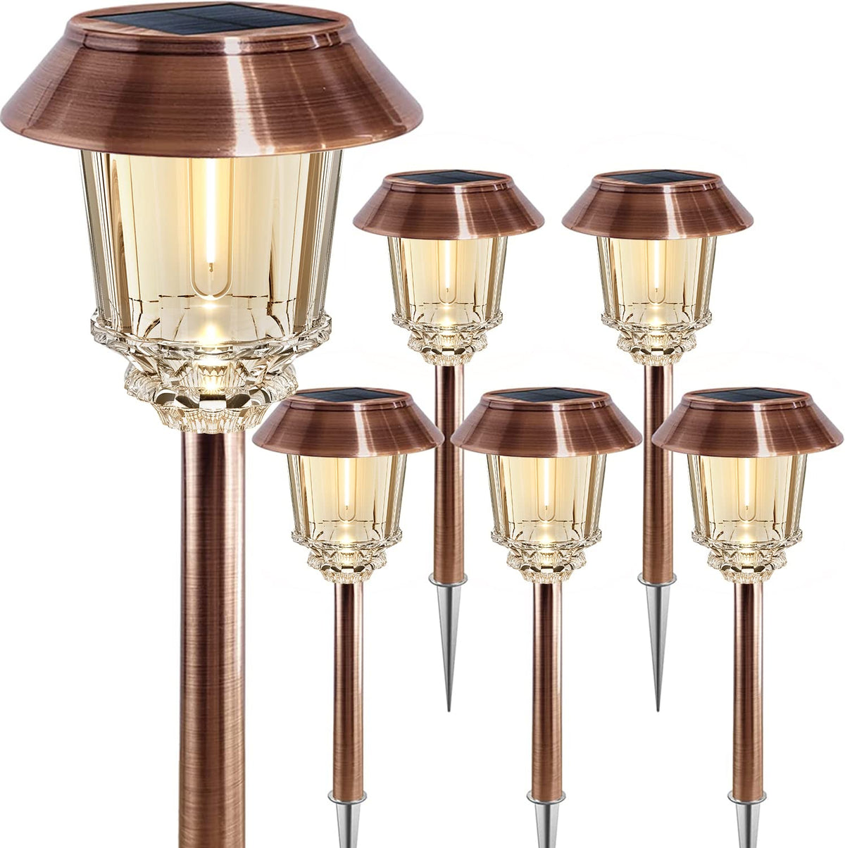 XMCOSY+ solar pathway lights front view illuminate entryways with warm, inviting ambient light.