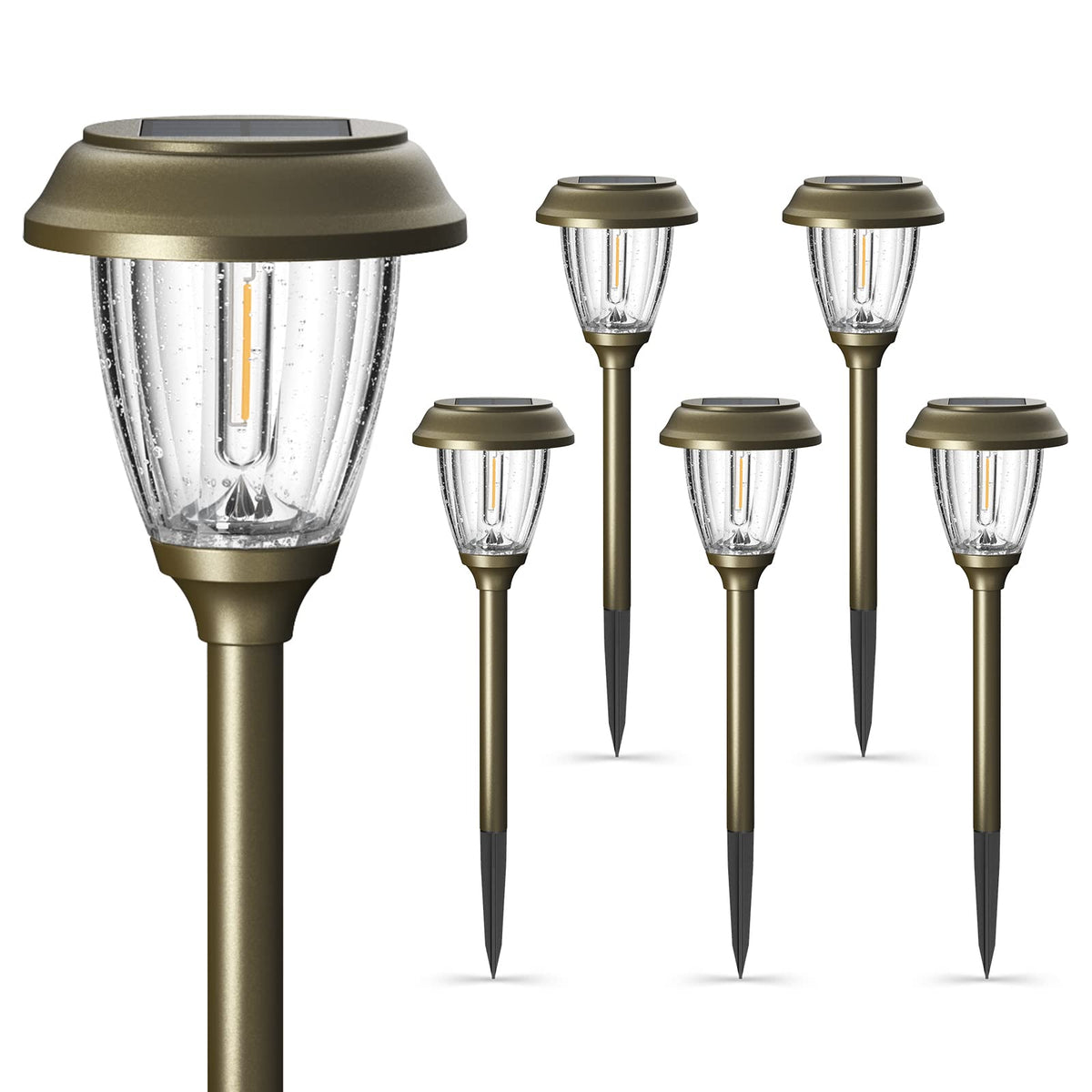 XMCOSY+ solar lights outdoor pack shot for durable six-pack installation along walkways
