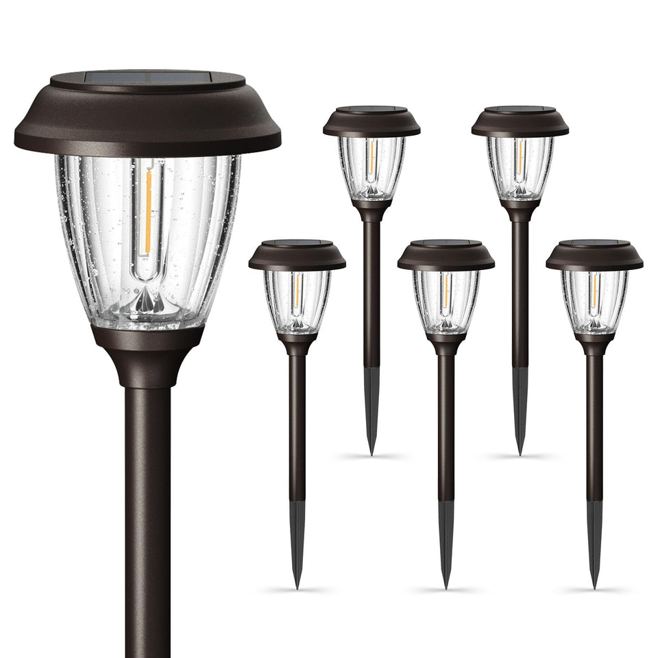 XMCOSY+ solar pathway light with glass-stainless bronze finish brightens walkways