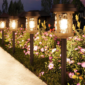 XMCOSY+ solar pathway lights line the path with a warm 20LM glow for safe nighttime strolls