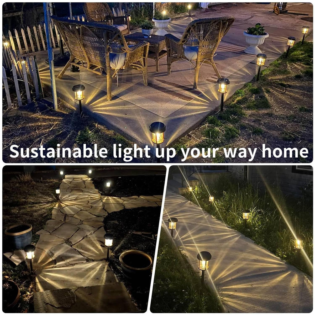 XMCOSY+ lights along a path create inviting nighttime atmosphere