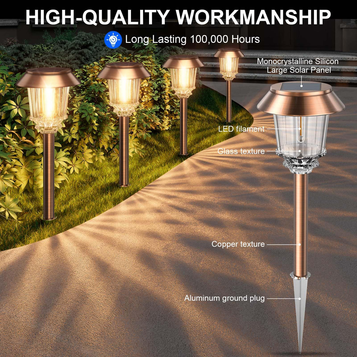 XMCOSY+ warm-white 10lm mode softly lights paths after dusk.
