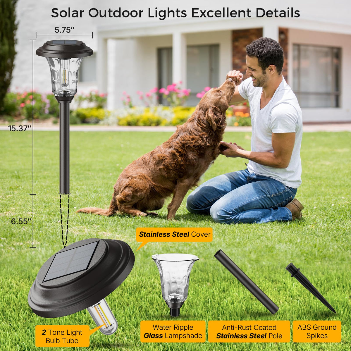 XMCOSY+ dusk-to-dawn solar panel powers extended lighting after daytime charging.