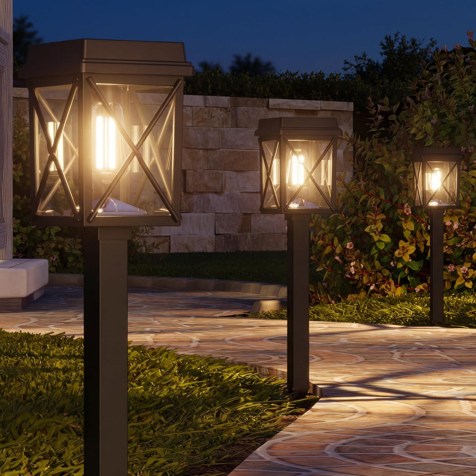 XMCOSY+ solar lights outdoor 8-pack easy installation along pathways