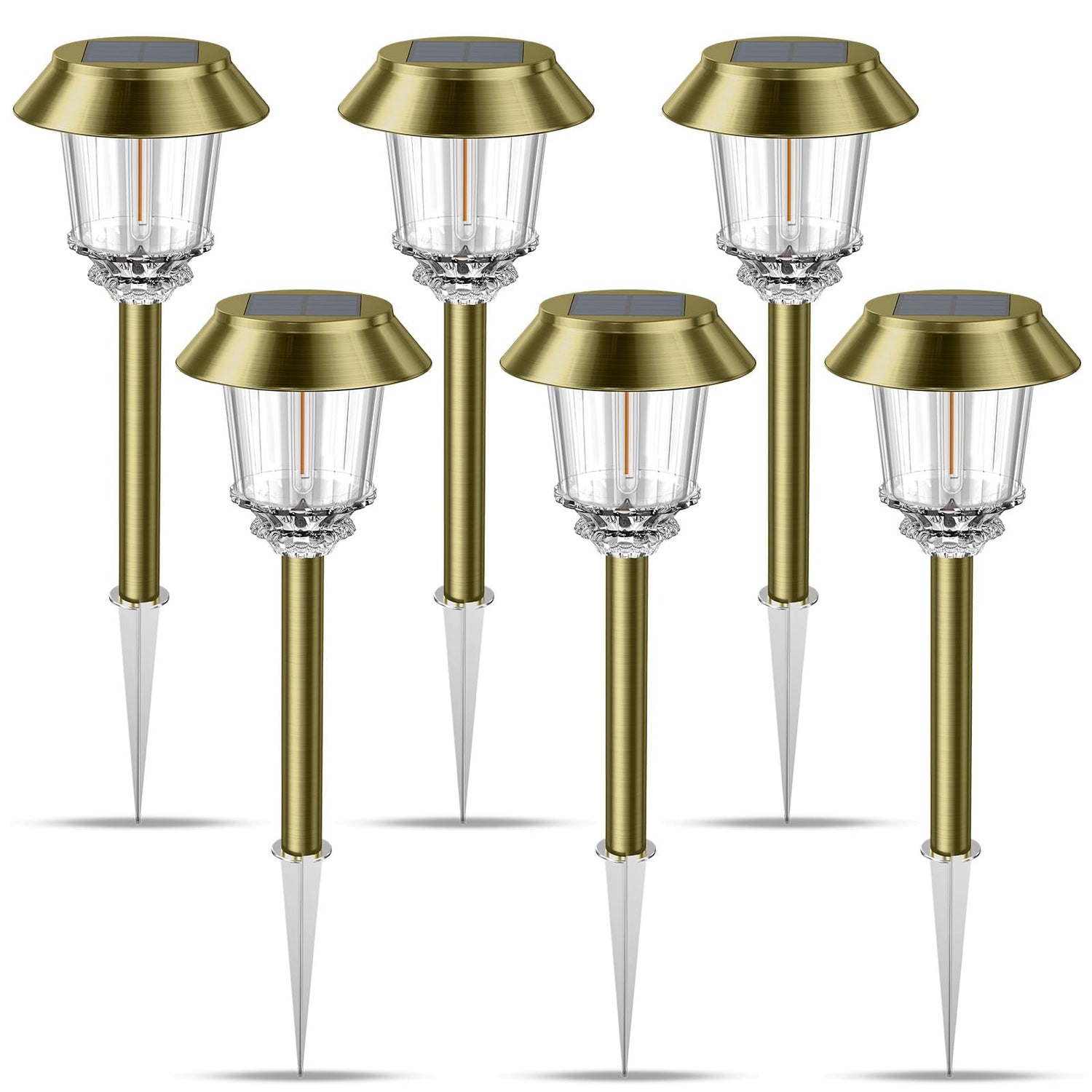 XMCOSY+ bronze solar pathway light illuminating a walkway with a soft 360° glow