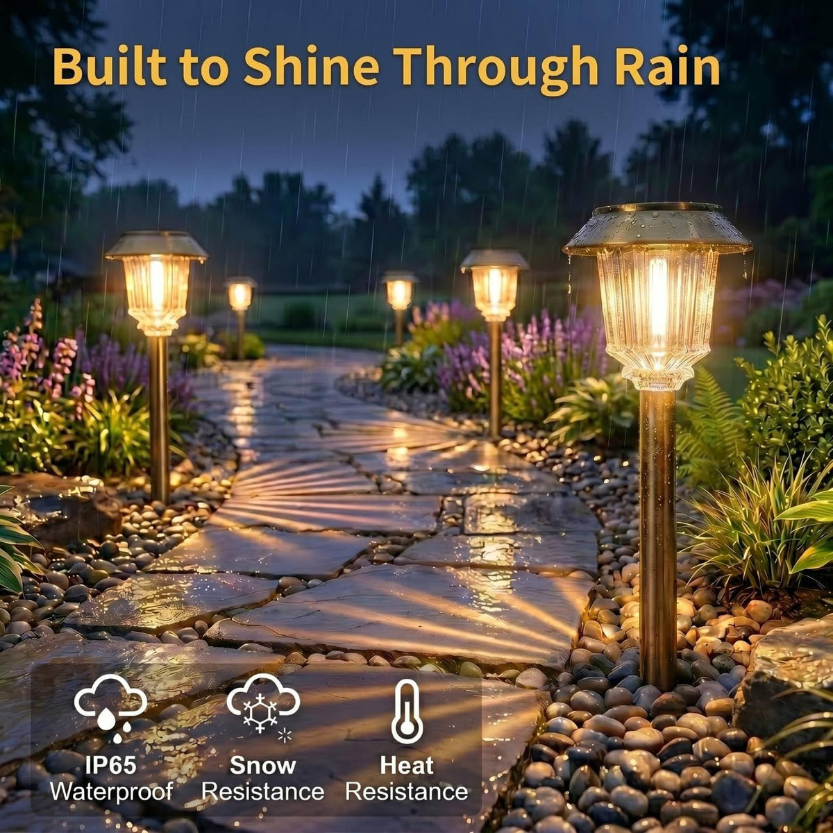 XMCOSY+ bronze light offering 360° coverage at garden border after dusk
