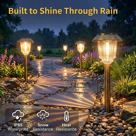 XMCOSY+ bronze light offering 360° coverage at garden border after dusk