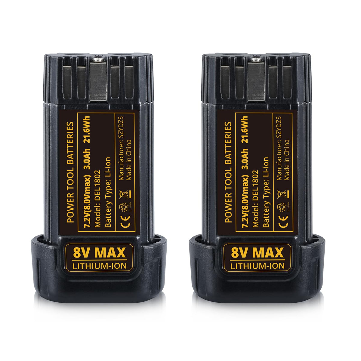 Xmenany 3000mAh replacement battery for Dewalt 8V, front view, extended runtime potential.