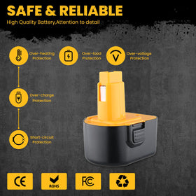 Dewalt 12V compatibility badge on Xmenany replacement battery.