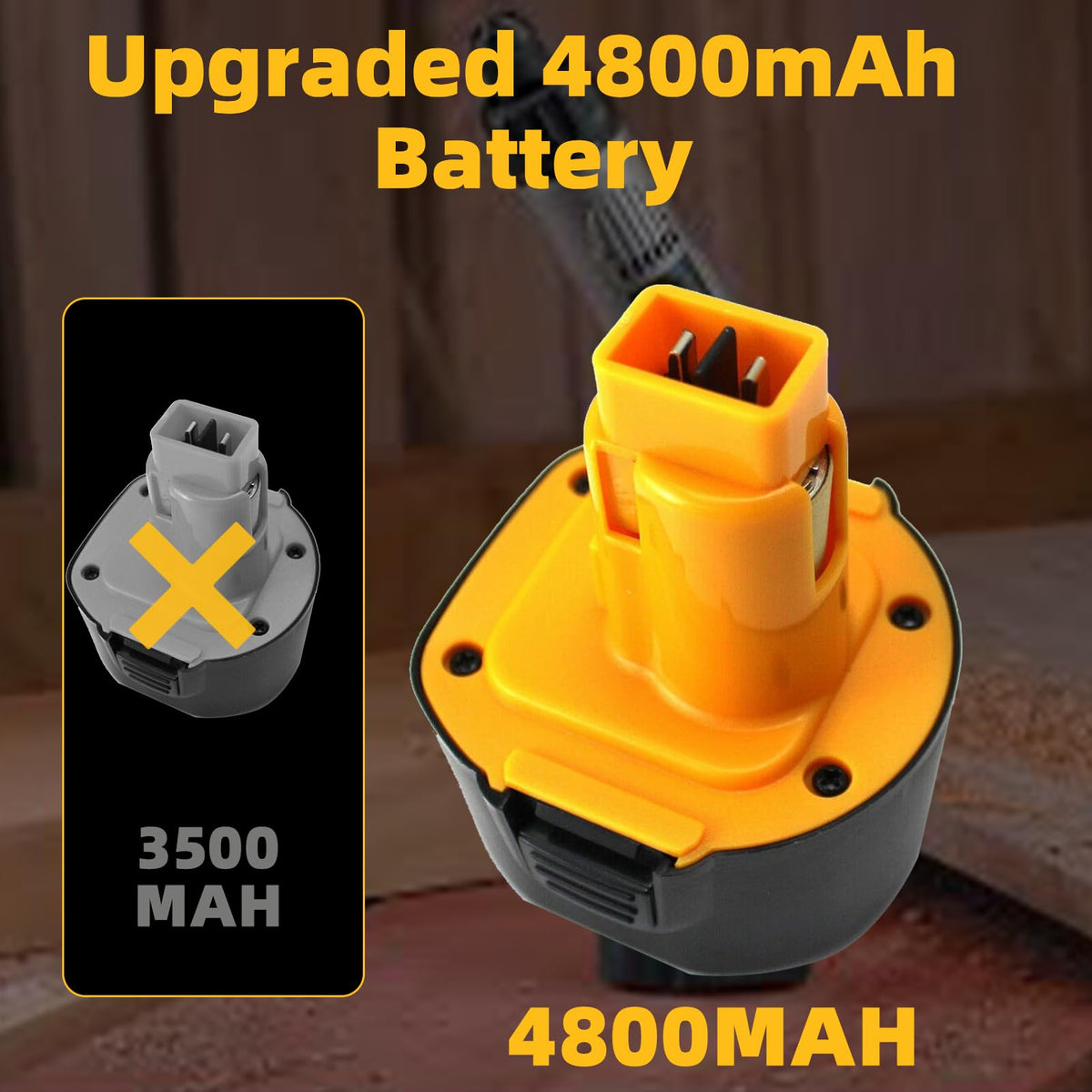 Xmenany DW9057 compatibility close-up highlights Dewalt 7.2V fit.