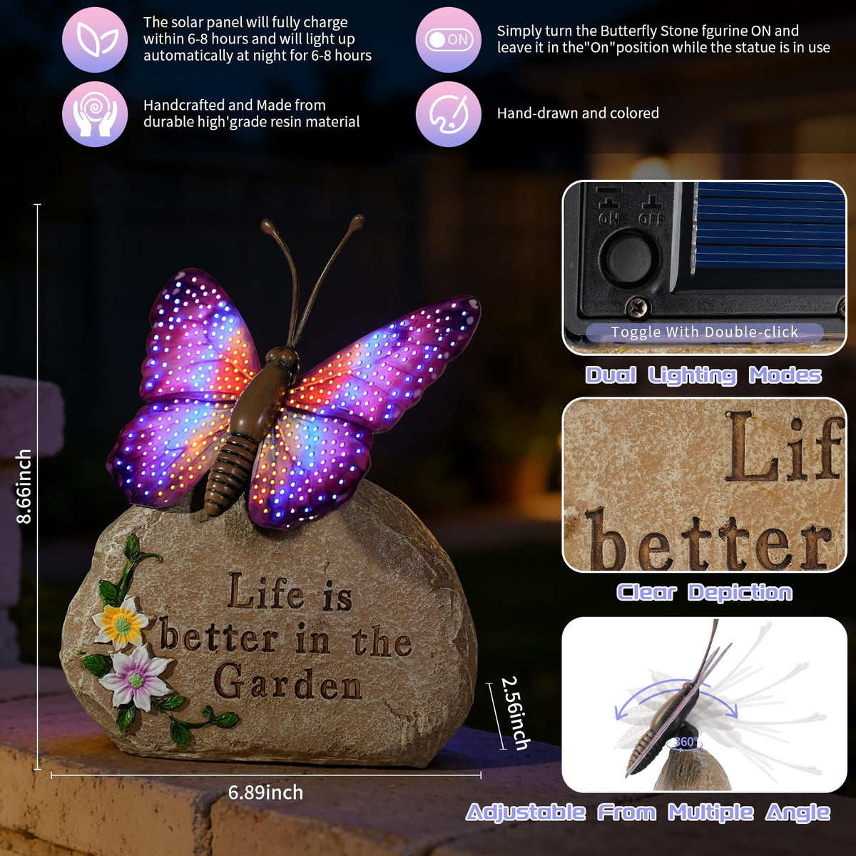 XMHBCSM butterfly garden statue adds vibrant color to patios and walkways.