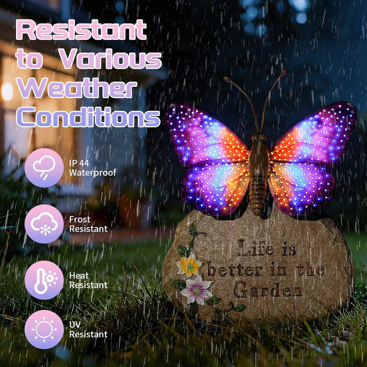 XMHBCSM purple butterfly statue with weatherproof design for gardens.