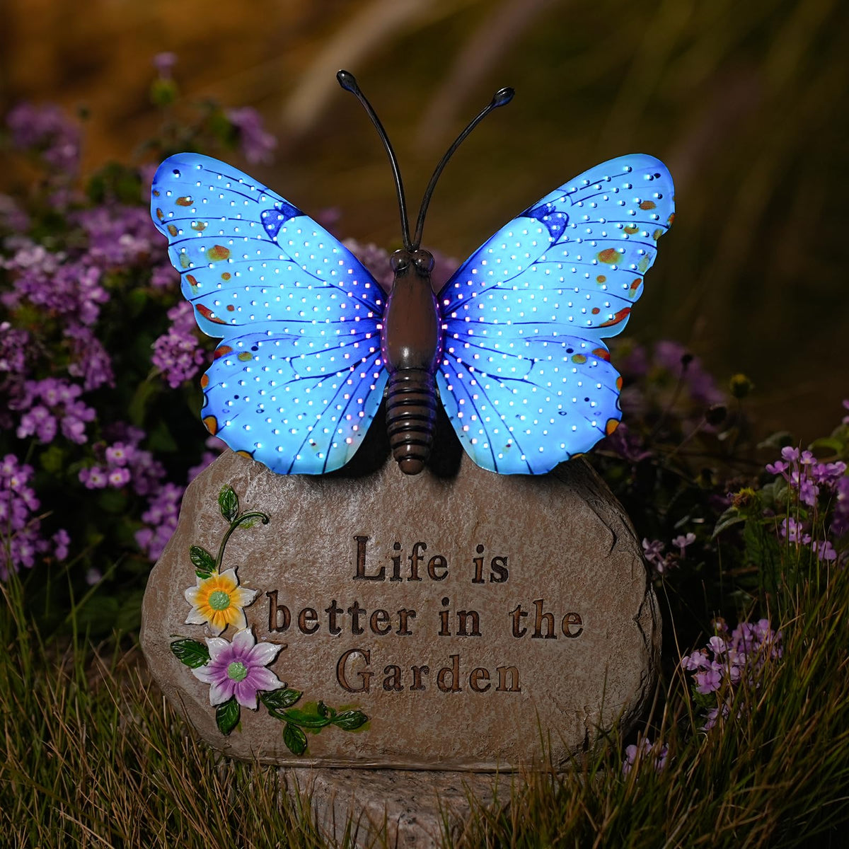 XMHBCSM two light modes option for this blue butterfly statue