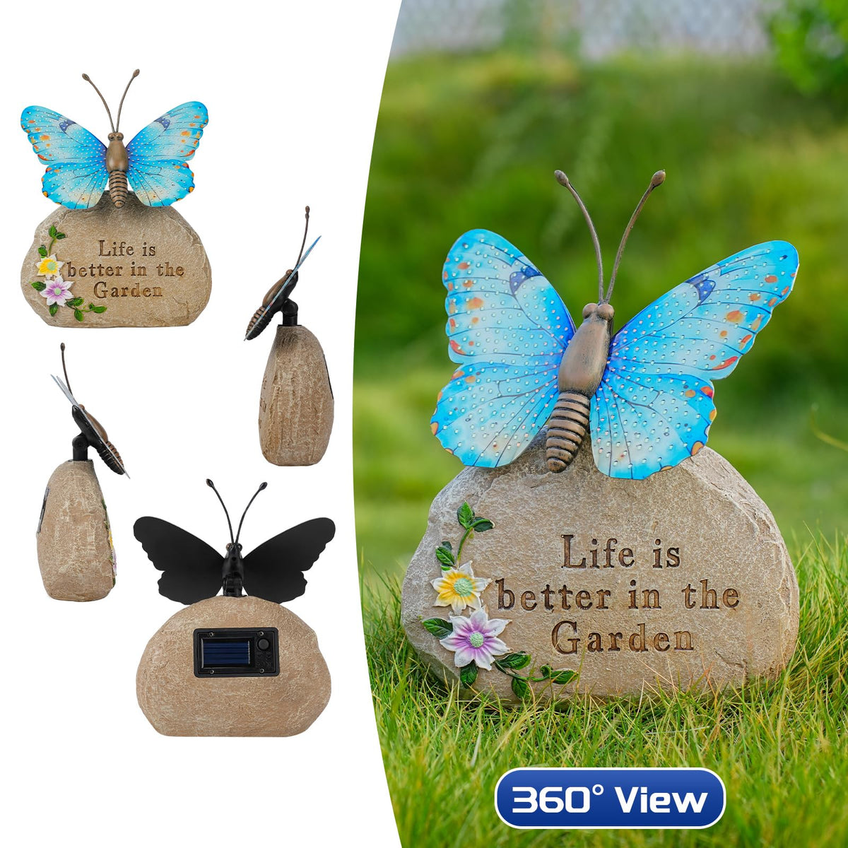 XMHBCSM butterfly garden statue complements garden and walkway lighting
