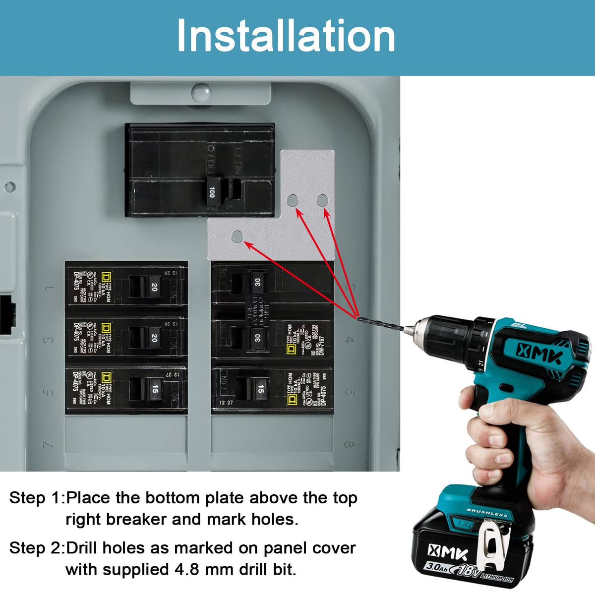 XMK installation instructions guide for mounting on 100/125 A panels.