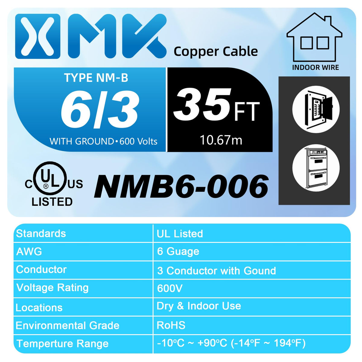 XMK NM-B 6/3 wire inside installation demonstrates neat routing for outlets and switches.