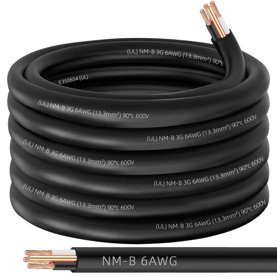 XMK NM-B 6/3 with ground closeup showing rugged copper conductors for reliable indoor wiring.