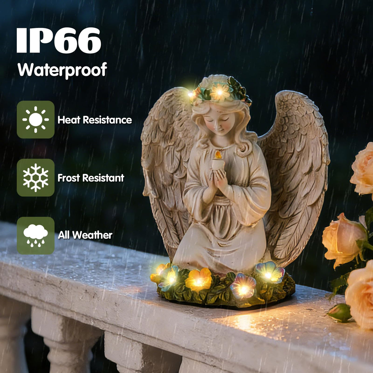 Xmoyaas garden angel statue with flowers and candles enhances decorative charm