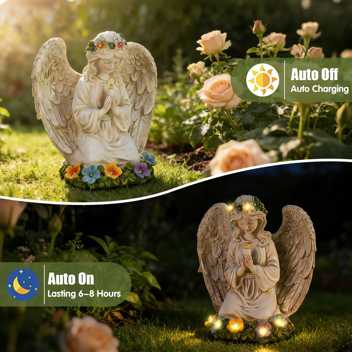 Xmoyaas praying angel statue sits on a patio for comforting ambiance