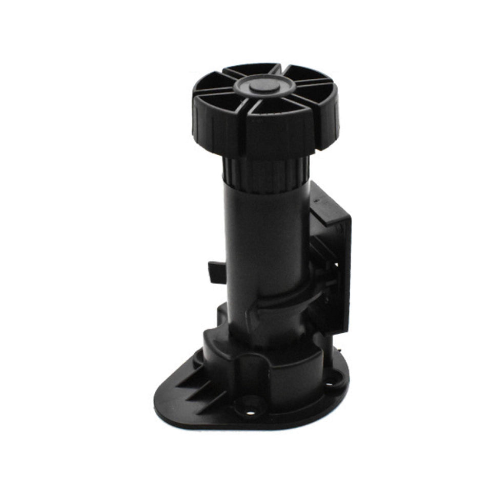 Xntun black cabinet leveler leg, side view, for stable furniture.