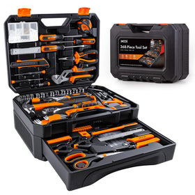 XOOL 368-piece tool kit in a drawer case keeps tools organized for home repairs.