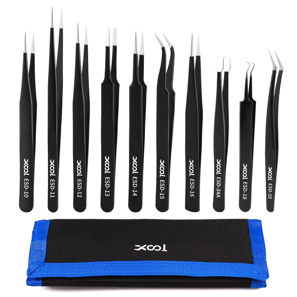 XOOL esd precision tweezers set anti-static tips for electronics tasks.