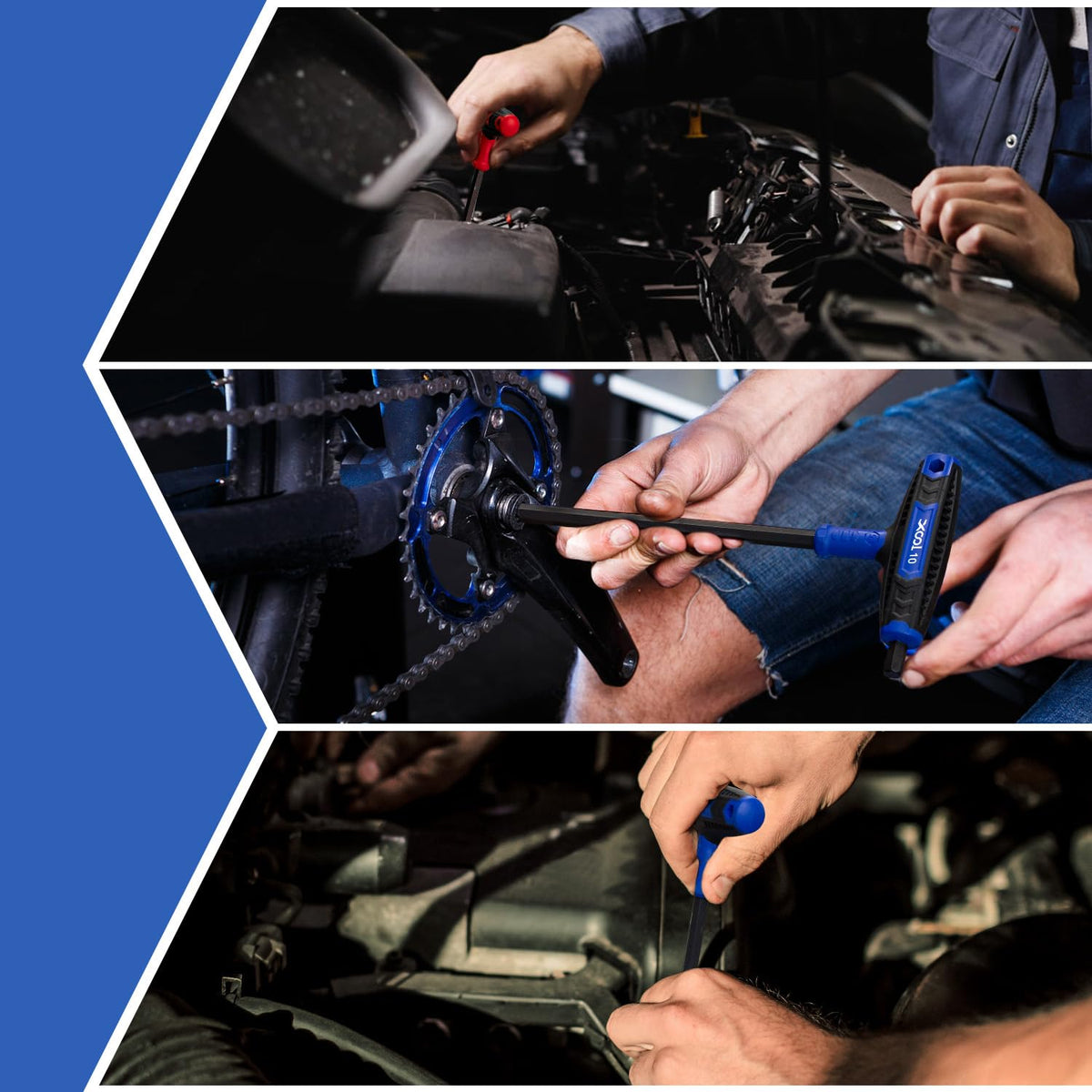 XOOL ergonomic T-handle grip reduces fatigue during long tasks.