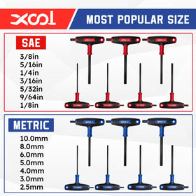 XOOL metric and SAE hex keys with durable chrome finish.
