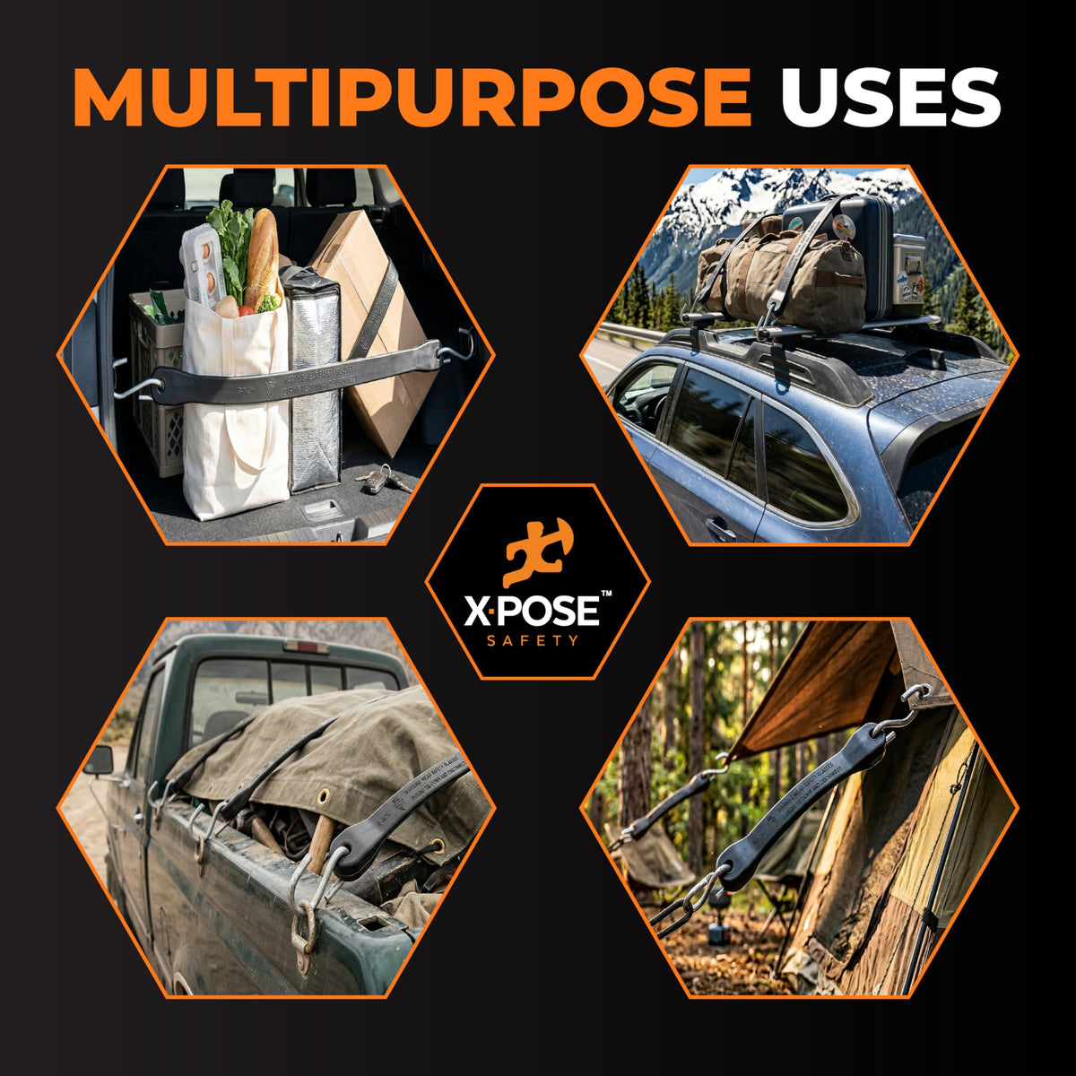 Xpose Safety bungee cords with non-crimped hooks stabilize loads during transit.