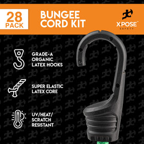Xpose Safety Grade-A latex bungees maintain strong tension over time.