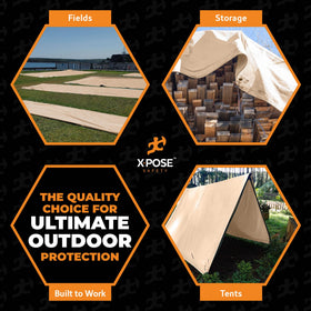 Xpose Safety tarp with aluminum grommets reinforces secure anchor points for any setup.