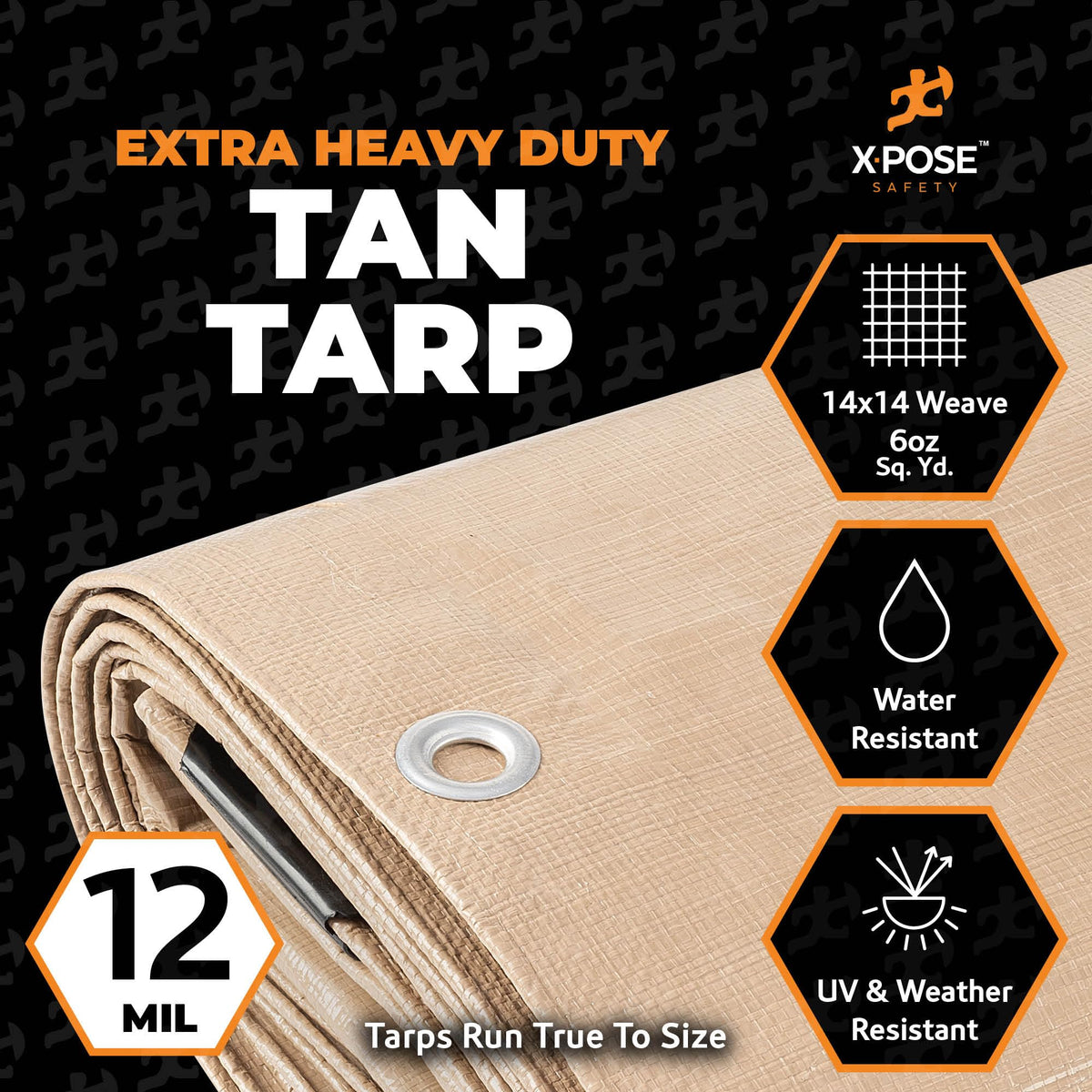 Xpose Safety tarp over machinery, resisting rain and dust.