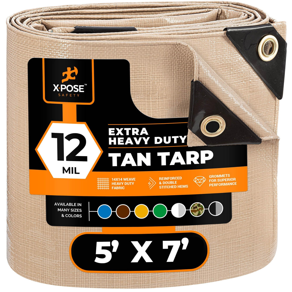 Xpose Safety Heavy Duty Tarp unfolded in a wide view, protects gear from weather.