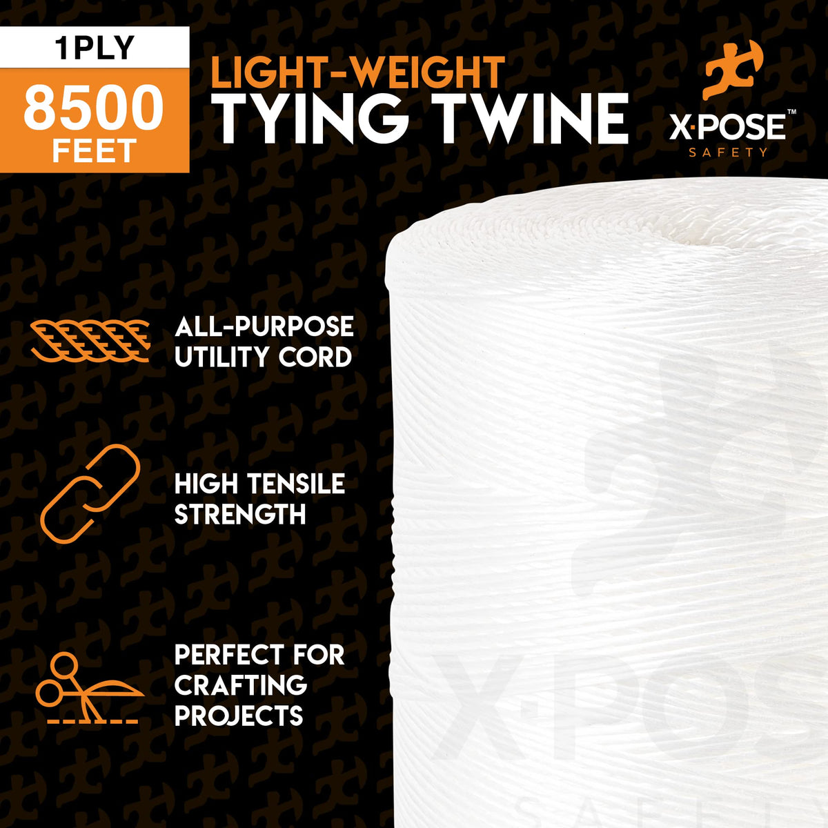 Xpose Safety 1-ply poly twine resists moisture, ideal for garden trellises and plant support.