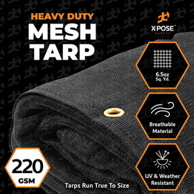 Xpose Safety reinforced corners on a sturdy mesh tarp for durability.
