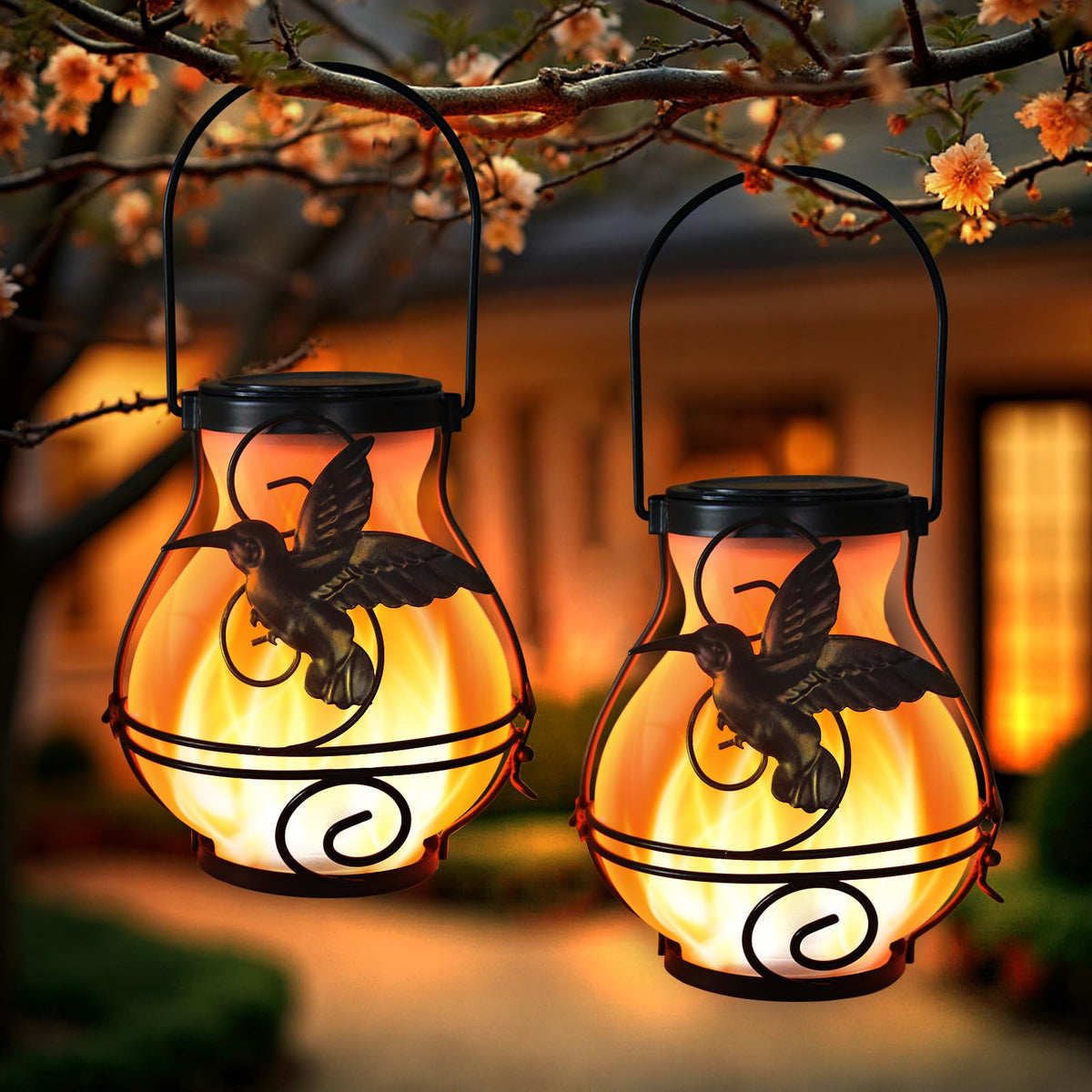 X-PREK hummingbird lantern wings create flight-inspired charm for warm ambient outdoors.