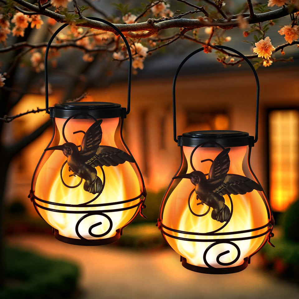 X-PREK hummingbird lantern wings create flight-inspired charm for warm ambient outdoors.