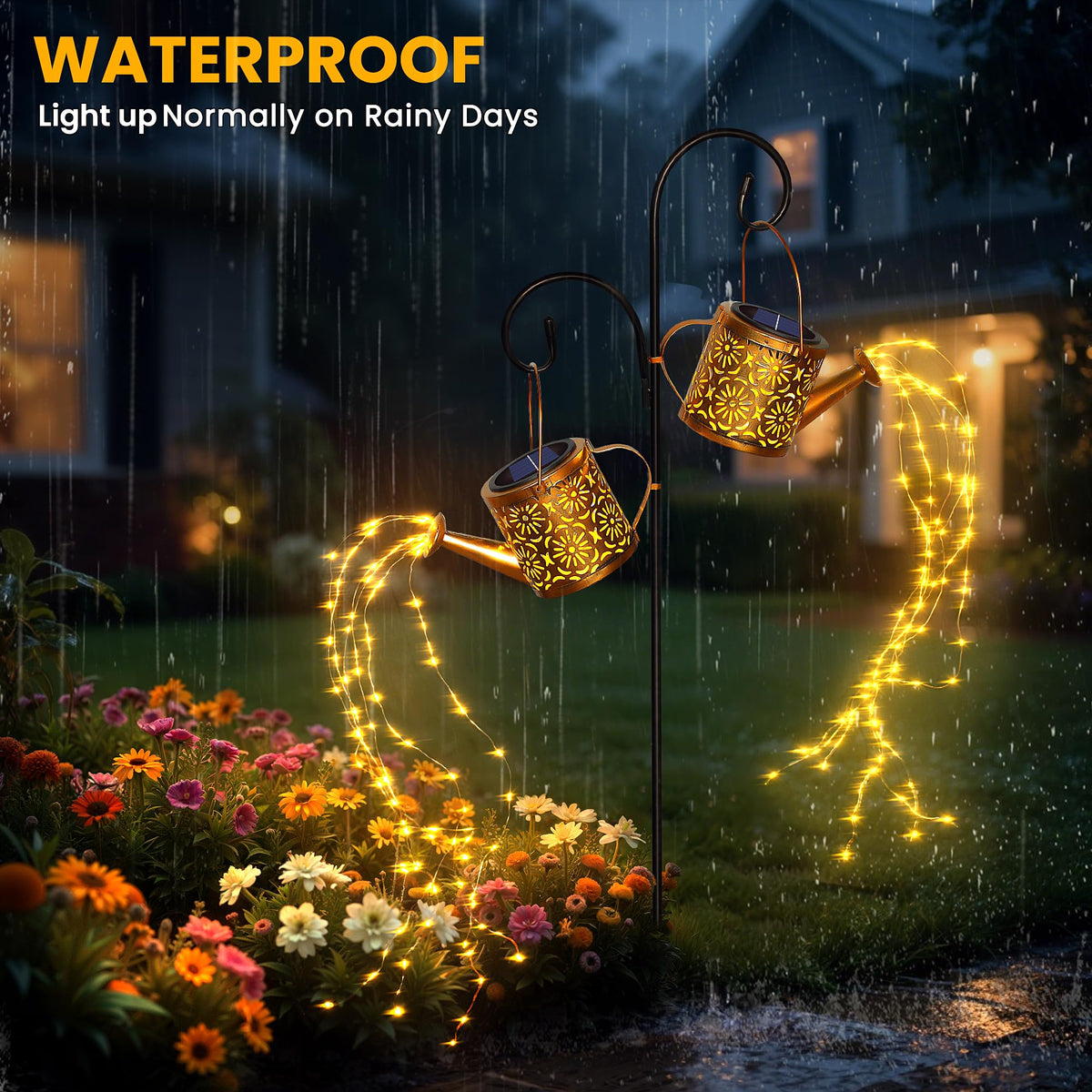 X-PREK solar watering can light mimics flowing water across flower beds