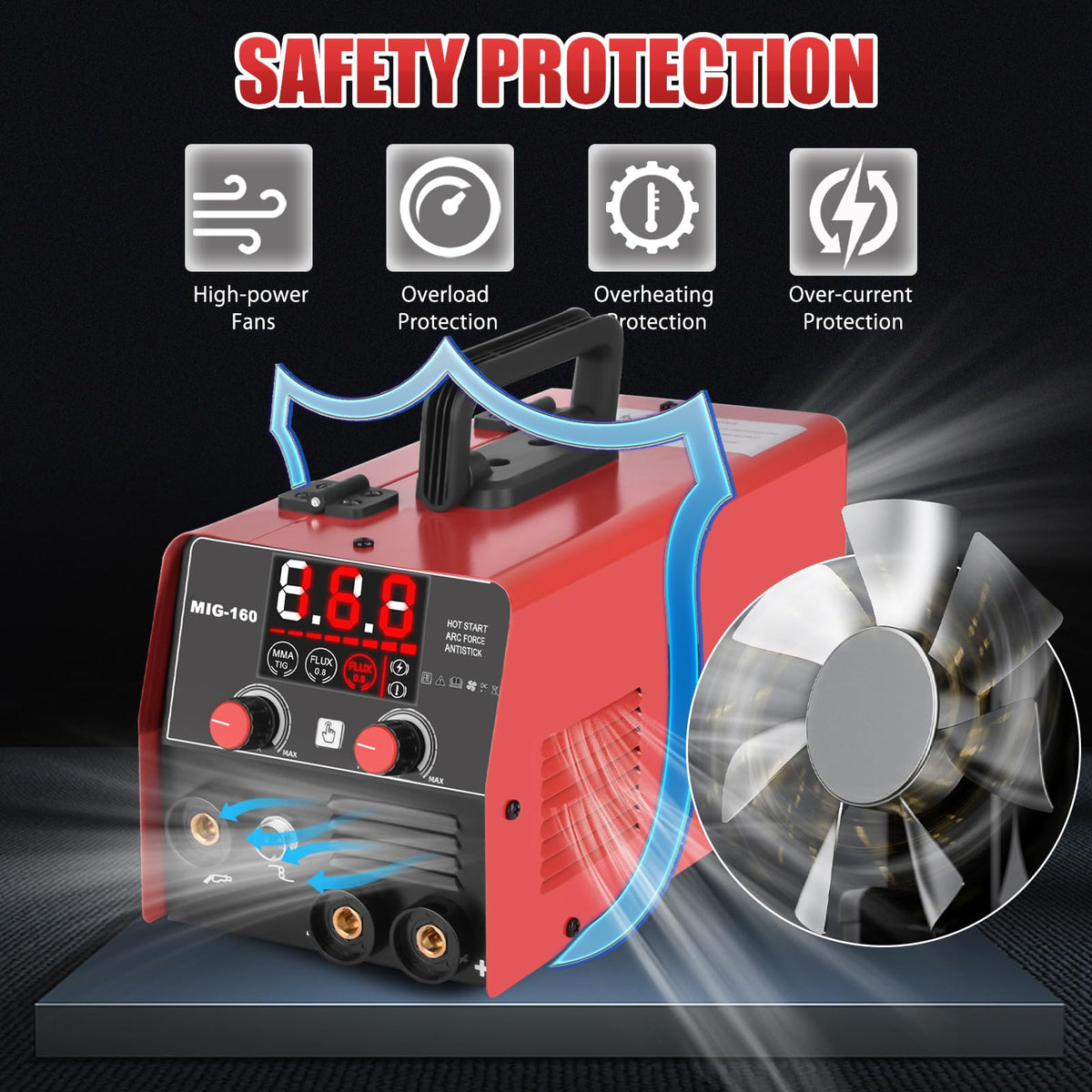 XR MARKET auto-darkening goggles stored inside welder for protection during use.