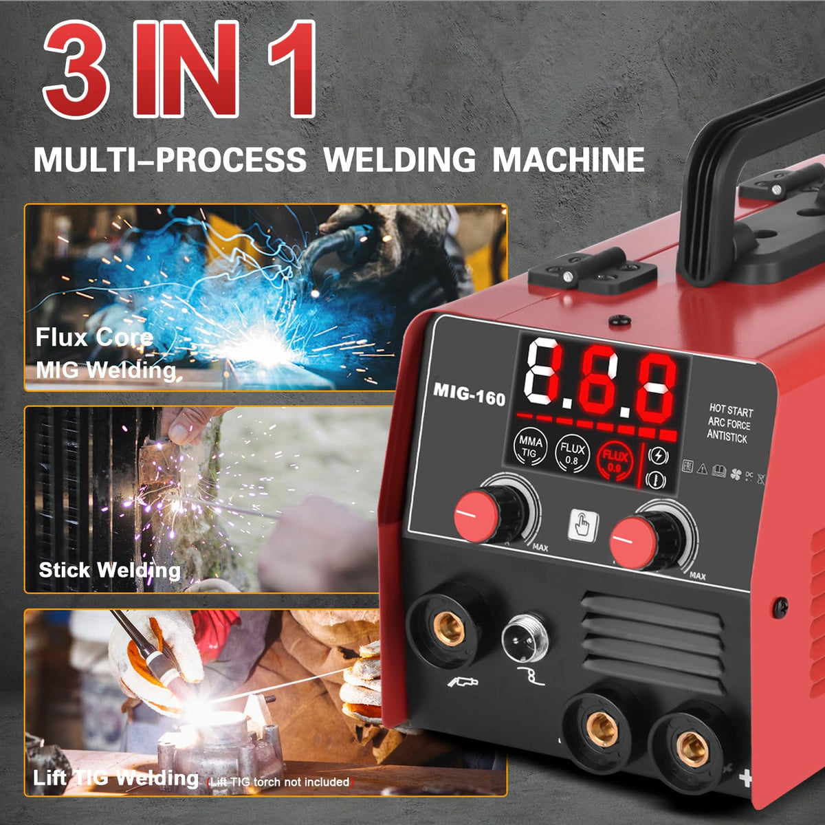XR MARKET compact MIG welder LED display enables quick settings in dim light.