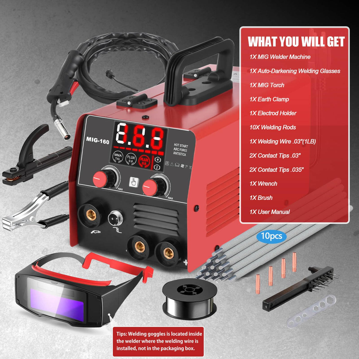 XR MARKET complete welder kit with wires, rods, tips, and goggles for projects.