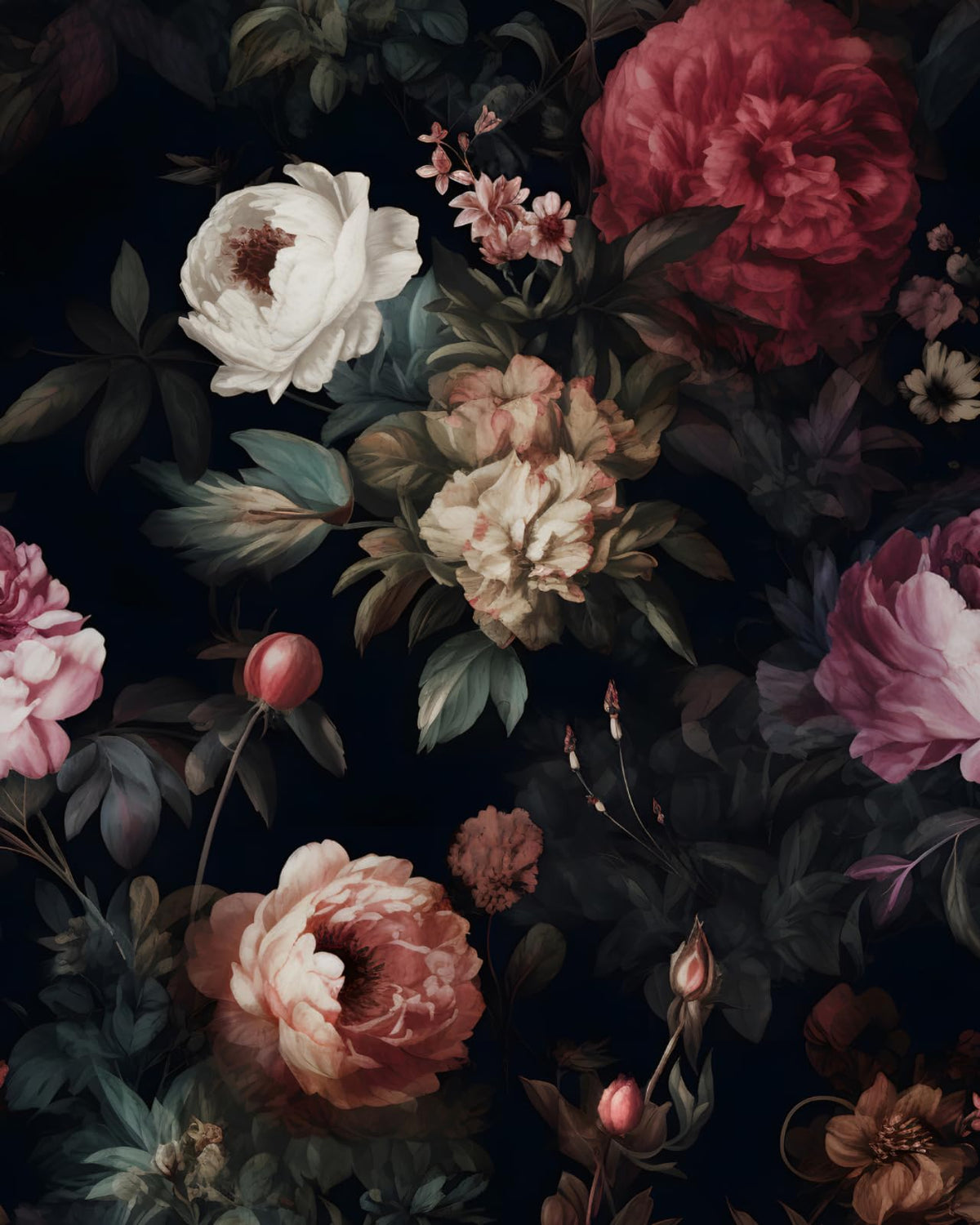 XRUIBZI dark floral wallpaper roll suitable for easy installation.