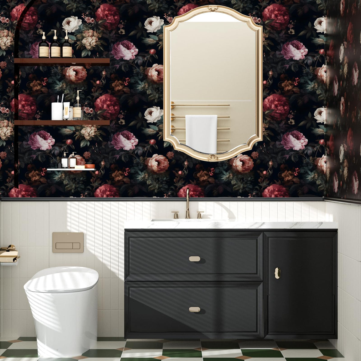 XRUIBZI dark floral wallpaper shows elegant pattern with simple maintenance.