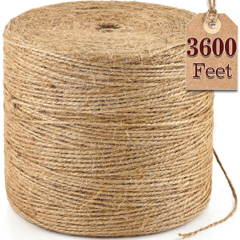 XSEINO 3600 ft natural jute twine bundle for sturdy DIY projects and garden use.