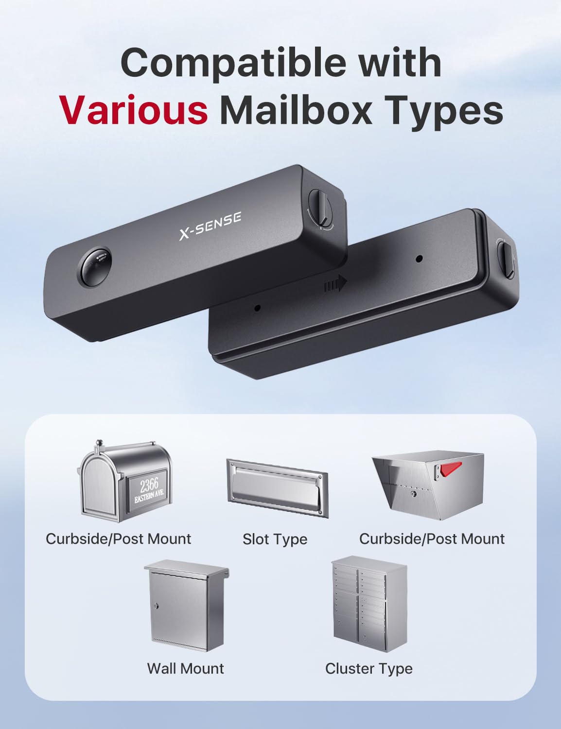 X-Sense alert on phone demonstrates real-time mail notifications.