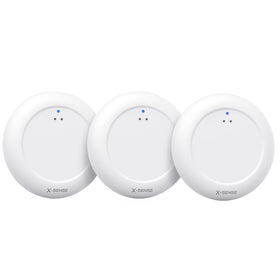 X-Sense Wi-Fi water leak detector front view shows a compact space-saving design.